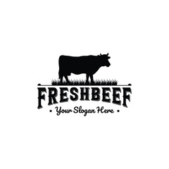 Premium fresh cow beef silhouette vintage logo design