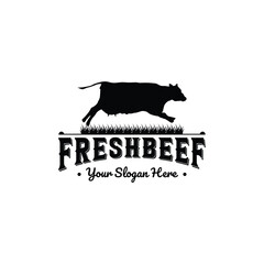 Premium fresh cow beef silhouette vintage logo design
