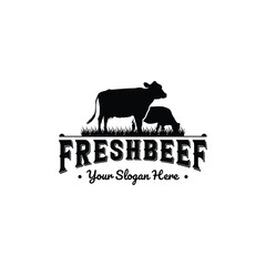 Premium fresh cow beef silhouette vintage logo design