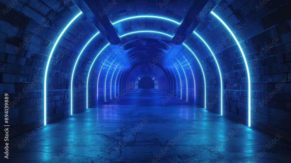 Wall mural neon lights tunnel