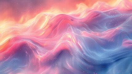 Abstract 3D Background with Wavy Pink and Blue Colors and Glowing Particles