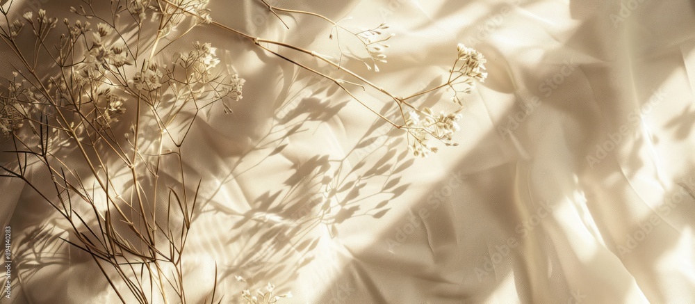 Wall mural White Flowers with Shadows on White Fabric