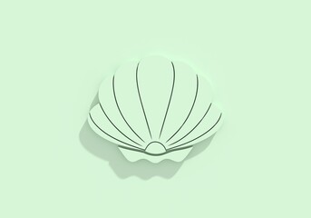Scallop shell. Shellfish delicacy silhouette. Emblem for the menu of the seafood market and restaurant. 3D render