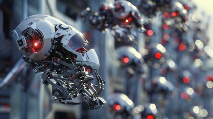 Fototapeta premium Futuristic robot parts assembling themselves in mid-air