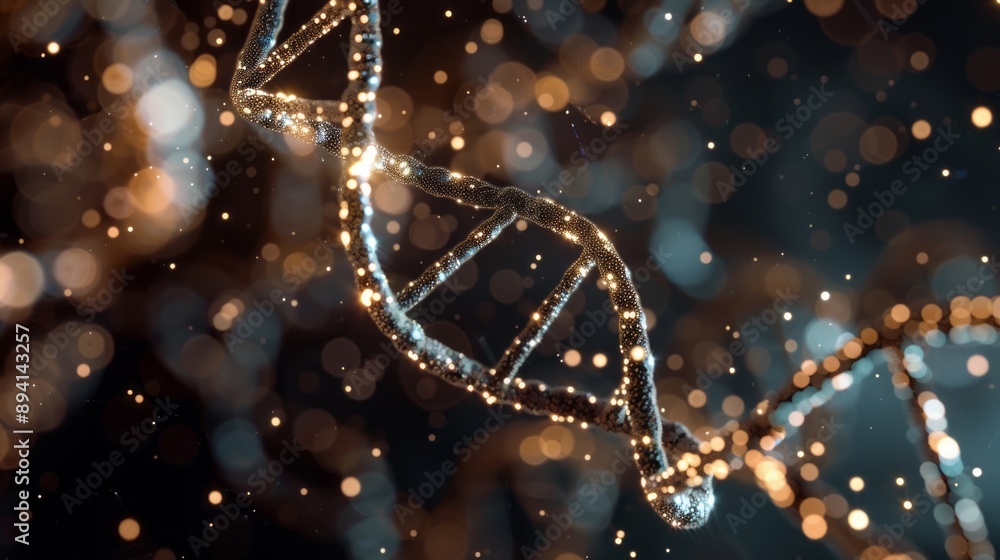 Aufkleber detailed view of dna molecule structure with intricate double helix design on a dark background, hig