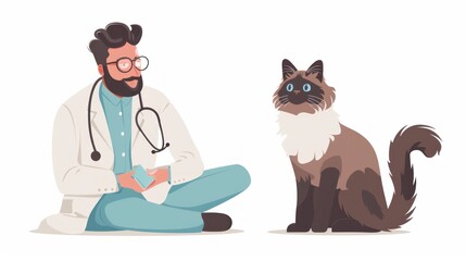 Veterinarian Doctor with British Shorthair Cat in Clinical Setting &ndash; Healthcare and Pet Care on Clean White Background