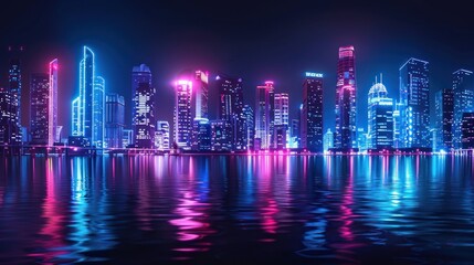 Fototapeta premium Neon Cityscape Reflection