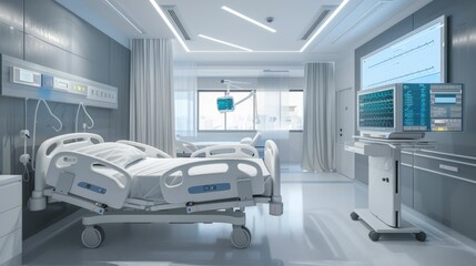 High-tech hospital room with automated monitoring systems