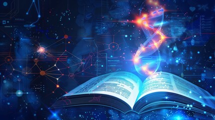 Abstract background for science and education featuring molecular structures, scientific graphs, and medical data, ideal for research presentations, educational materials, and science publications
