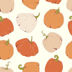 Happy Thanksgiving Day background. Colorful seamless pattern with pumpkins. Modern vector repeating illustration