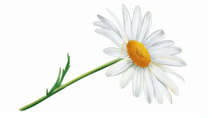 Delicate daisy flower in soft hues, captured in watercolor. A charming representation of natures beauty on a white canvas.