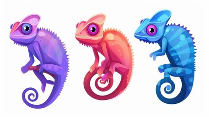 Fototapeta premium Vibrant chameleons in a logo set, featuring unique designs on a clean white background. Perfect for branding and visuals.