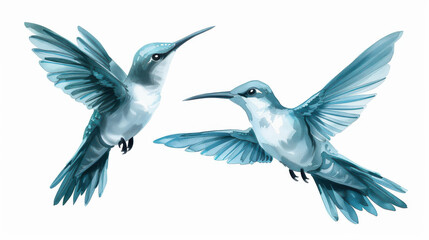 Fototapeta premium Vibrant tropical hummingbirds captured in a stunning watercolor, perfect for bringing life to any art collection or decor.