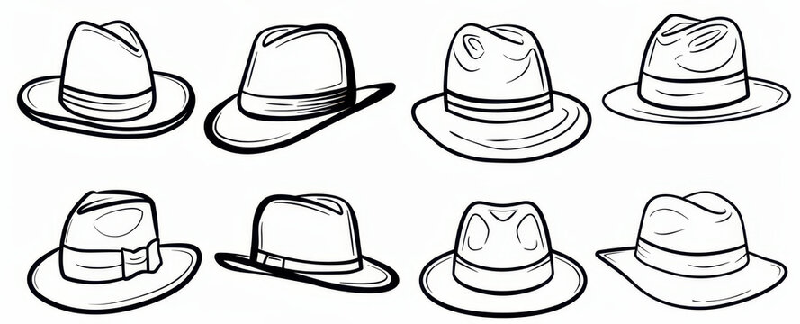 Explore this fun collection of doodle hats featuring bonnets, berets, and fedoras in playful linear designs.