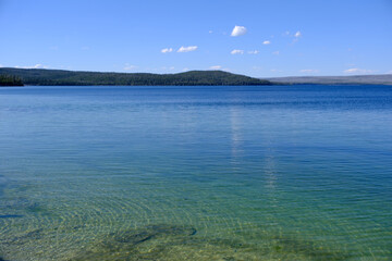 blue Yellowstone Lake nature landscape in Yellowstone National Park, USA