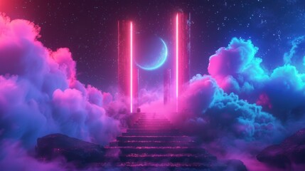 Obraz premium Neon Lights in a Starry Night