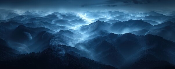 Mystical Nighttime Landscape Layered, Weathered Hills Bathed in Moonlight, Creating a Dramatic and Ethereal Atmosphere