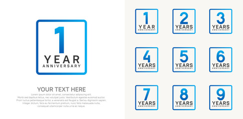 anniversary set logo style with blue and black color in square for company celebration moment