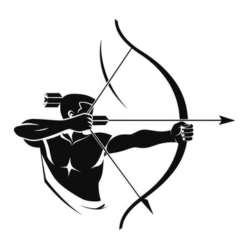 recommend clip art: Silhouette of an archer drawing a bow and arrow.
