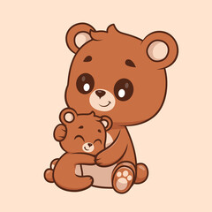 Cute Bear Hugging Baby Bear Cartoon Vector Icon Illustration