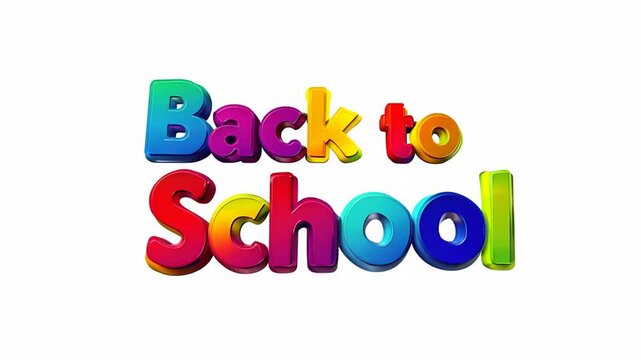 3D Back to School Rainbow Text on White Background with Zoom Animation
