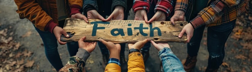 Obraz premium Group of friends with hands joined around a 