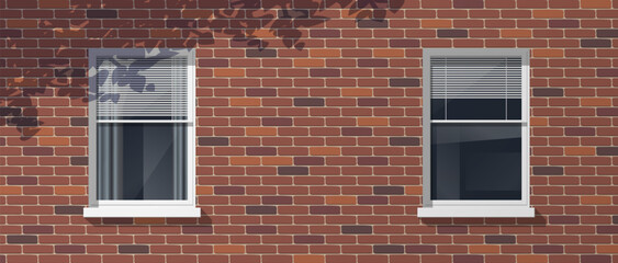 brick wall  facade two windows  architectural background vector illustration