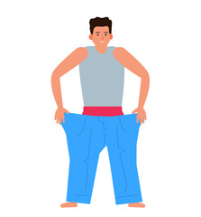 slender man in big jeans weight loss vector illustration