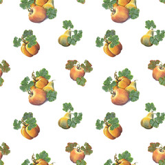 Seamless pattern with Pumpkins and it leaves