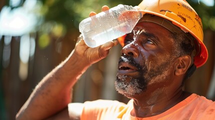 Construction Worker Cooling Down in the Heat