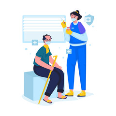 Nurse giving vaccine injection to elderly vector illustration