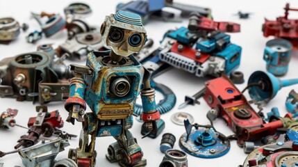 Robot on isolated background rubbish concept