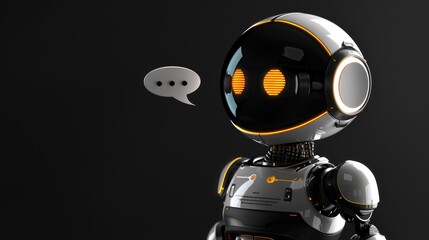 A robot with a speech bubble on its head