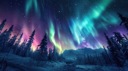 Obraz premium A beautiful night sky with a bright aurora borealis