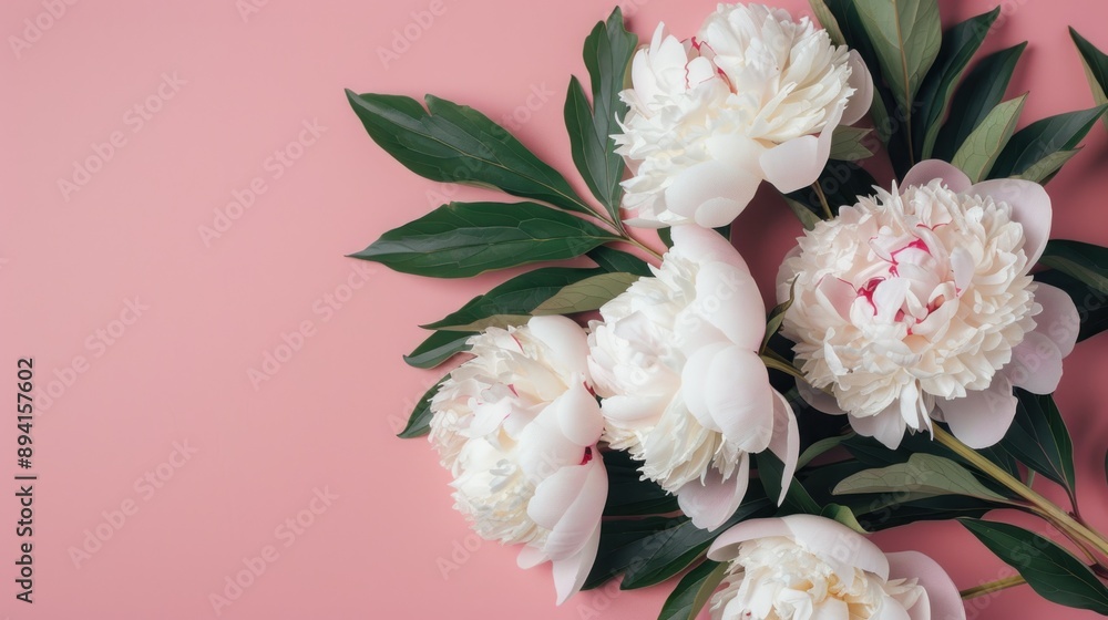 Wall mural White Peony Bouquet on Pink Background