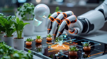 Robot assistant helping in kitchen, modern technology.