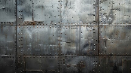 Close-up of a weathered, riveted steel plate showing detailed texture and industrial wear.