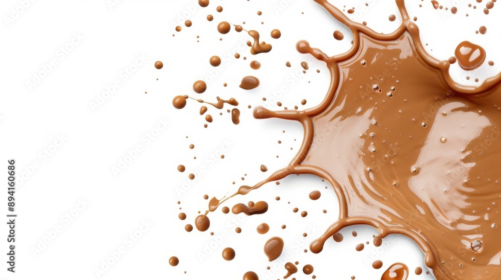 Poster A dynamic splash of rich chocolate, showcasing its smooth texture and enticing color against a clean background.