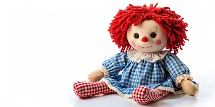 Vintage raggedy Ann doll isolated on white background, vintage, raggedy Ann, doll, toy, retro, old-fashioned