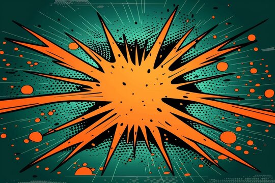 Bright Orange and Green Comic, Cartoon Style Spiked Explosion, or Implosion on Grunge Background