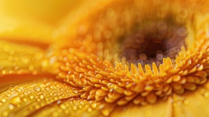 Closeup of a Yellow Flower with Dew Drops