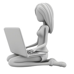 Naklejka premium 3D woman with Laptop Computer, on isolated transparent background