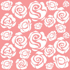 Seamless pattern with roses on a pink background. Vector illustration.