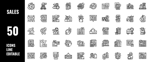 50 Sales Icons Set Line Editable Vector Illustration