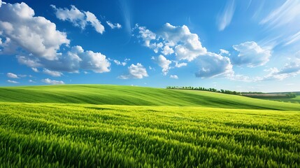 Green Field Under a Blue Sky with Clouds
