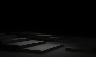 3D black geometric background. Black stair