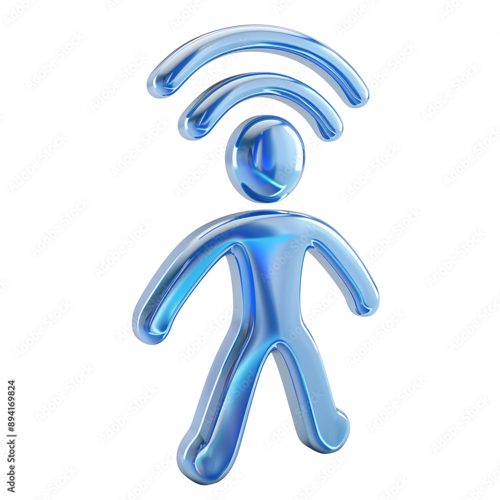 Poster 3D icon - man with WiFi icon, on isolated transparent background