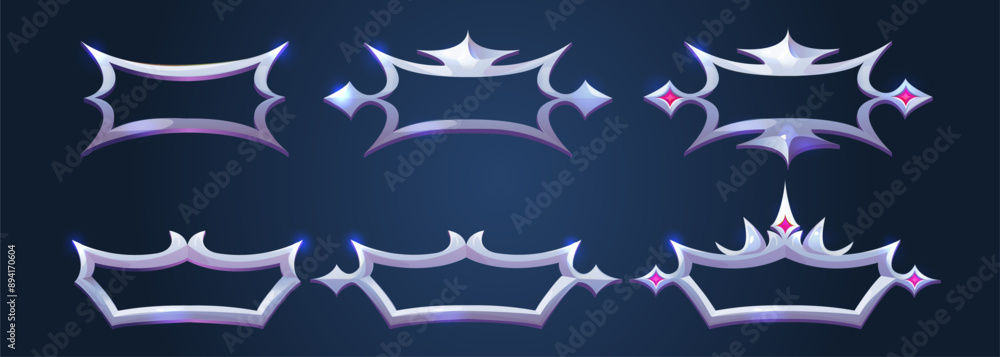 Poster medieval ui game frame metal border for button. fancy vintage ornament for rpg app in royal style. i