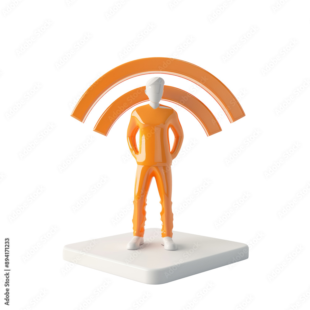 Sticker 3d Man with WiFi icon, on isolated transparent background