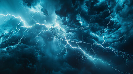 Storm blue thunderclouds, lightning flashes background